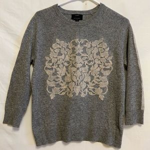 J. Crew Crewneck Cashmere Blend Sweater with Floral Appliqué Size‎ XS